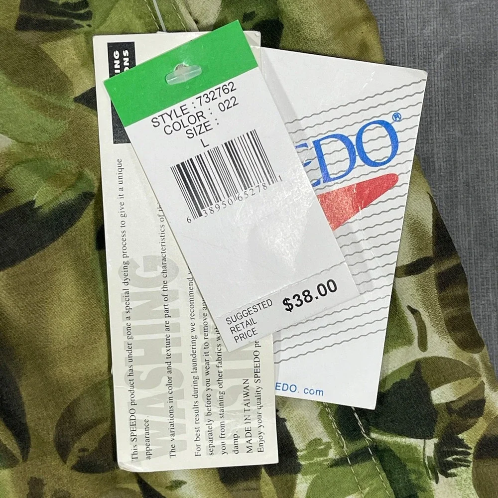 NWT Speedo Mens Large Floral Print Swim Trunks‎ Shorts Elastic Waist